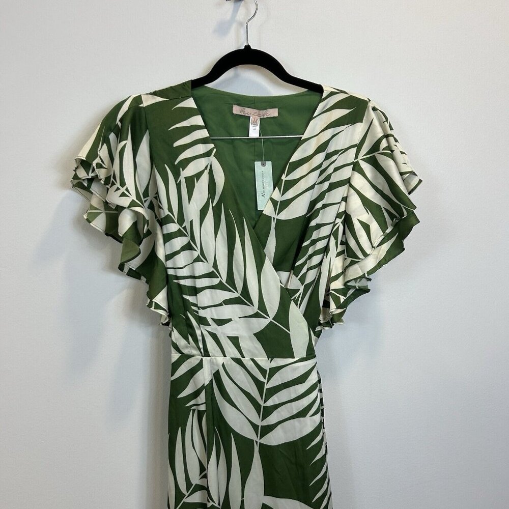 Anthropologie Hutch Palms Wrap Maxi Dress, Green And Cream, US Size 1X Flowy - Picture 2 of 12